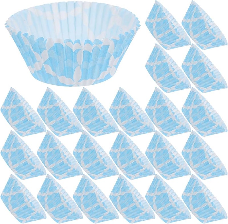 Blue Flower Heat Resistant Paper Muffin Baking Liners 100pcs Nonstick Cake Cups - Image 1